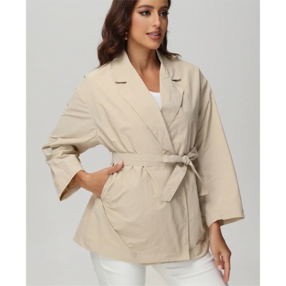89th + Madison Belted Trench Coat Lightweight Jacket‎ Beige Tan Size Large  NWT
